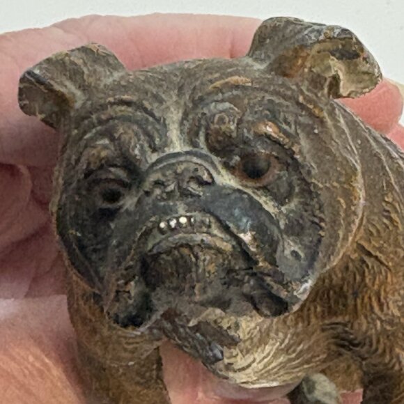 Realistic Antique Cold Painted Bronze Figure Bulldog Dog Patina - Picture 7 of 11